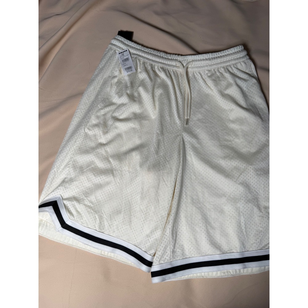 RSQ Mens Mesh Basketball Ribbed Shorts Cream White Black Striped Small NWT
